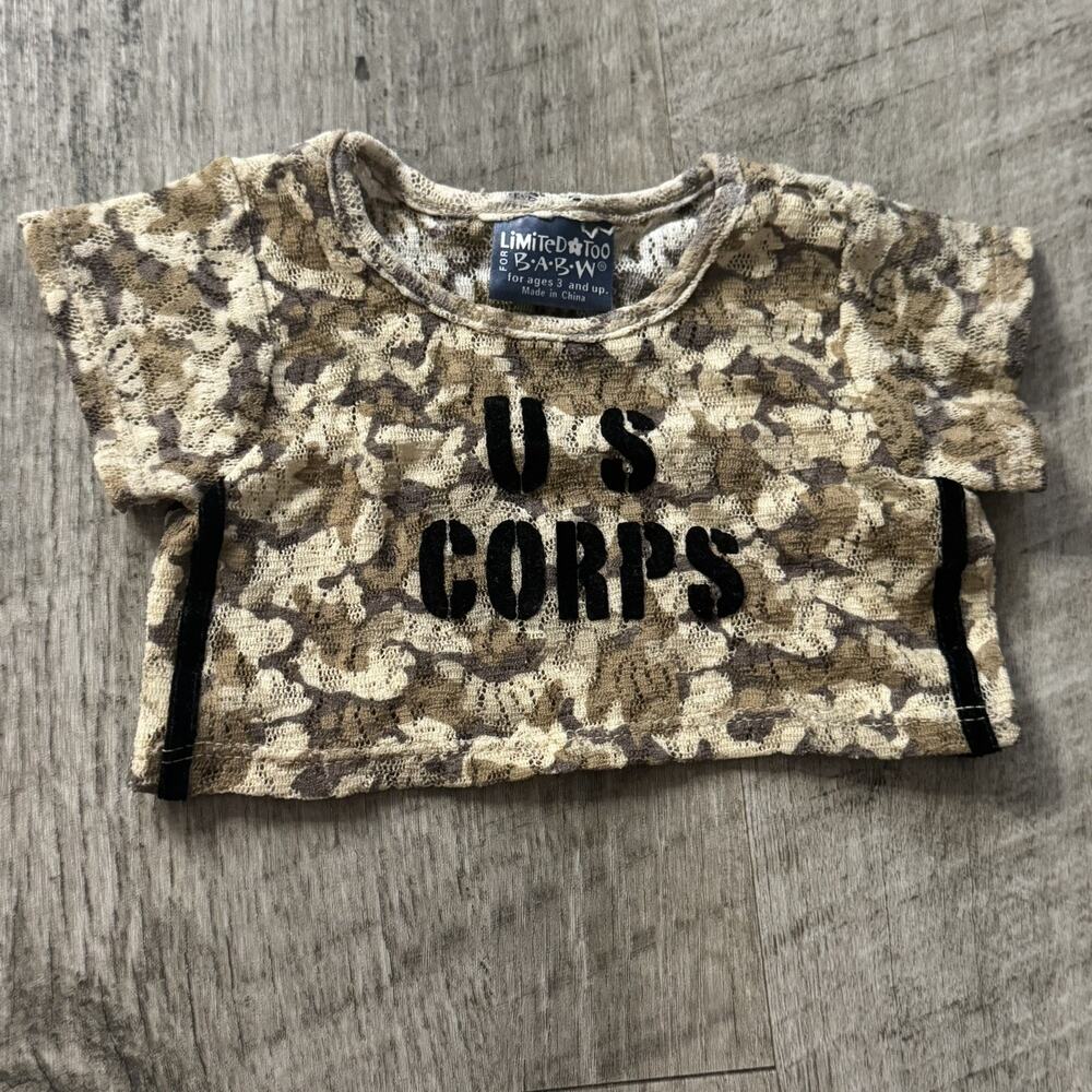 Vntage Y2K Build a Bear Limited Too US CORPS Brown Lace Camo Top BAB T Shirt